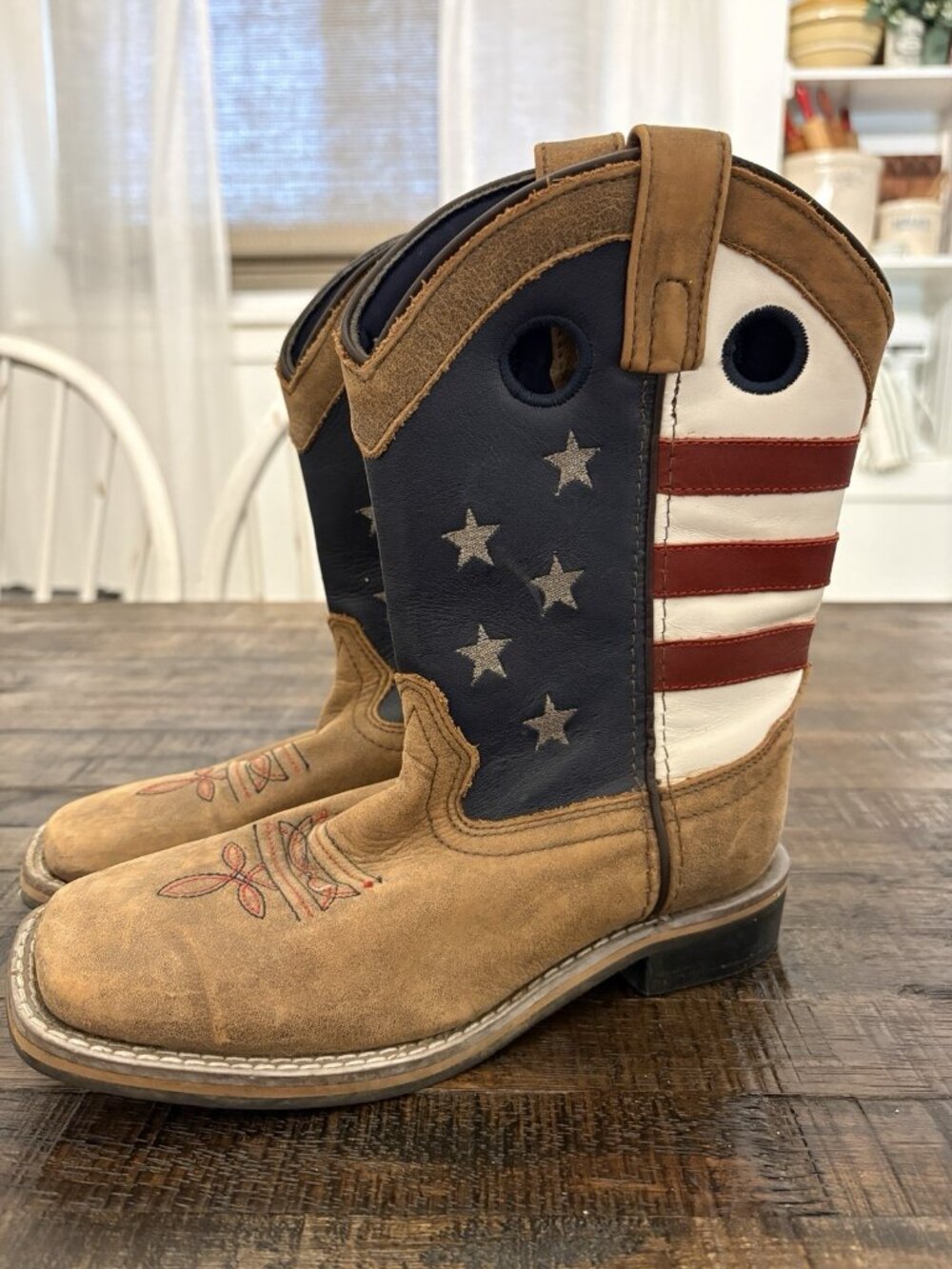 Smoky Mountain Kids Cowboy Boots Size 2 Boys Brown Western USA Flag